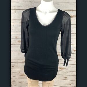 Camber & Grace Black Tunic Sheer 3/4 Tie Sleeves